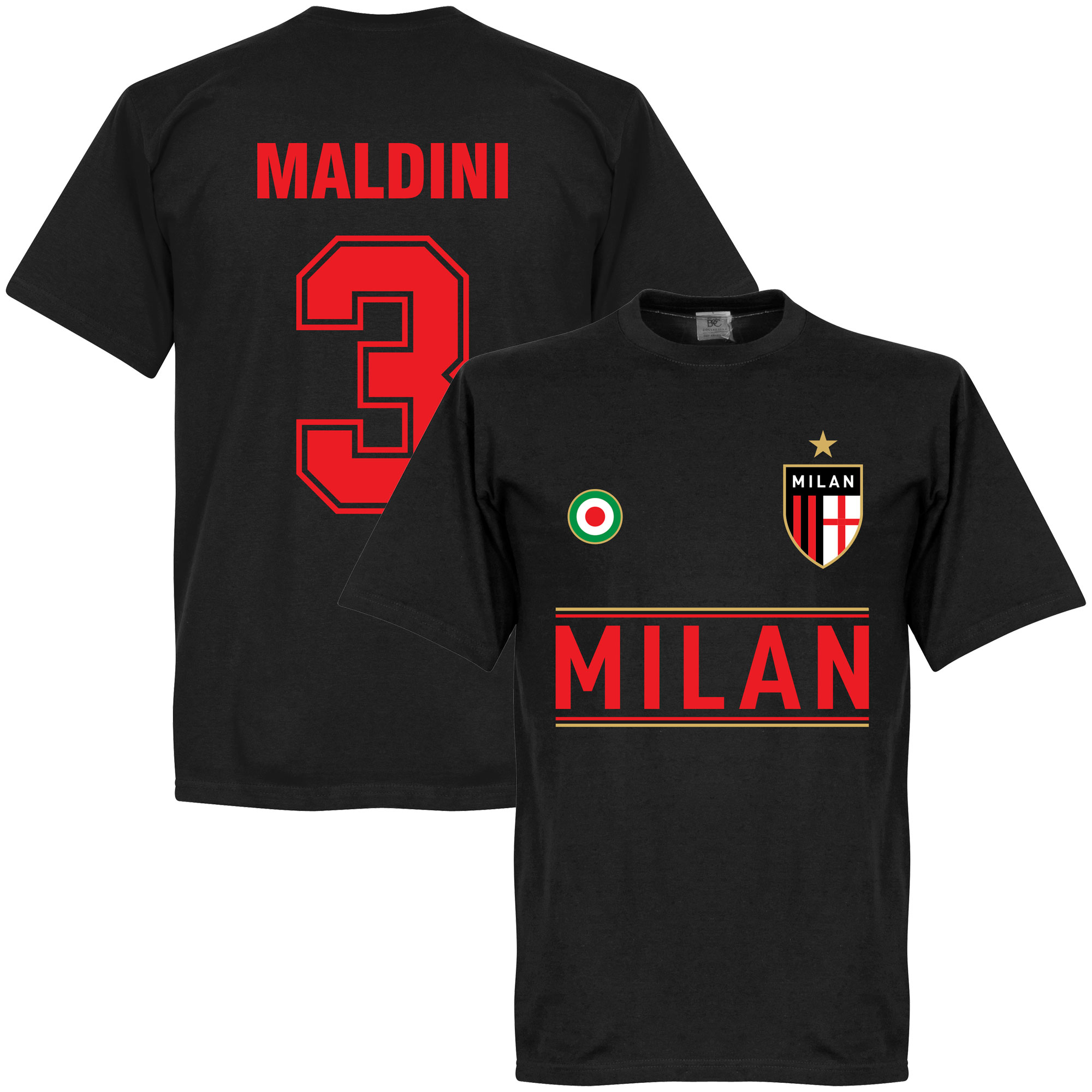 Milan Maldini Team T-Shirt - Zwart - XXXL