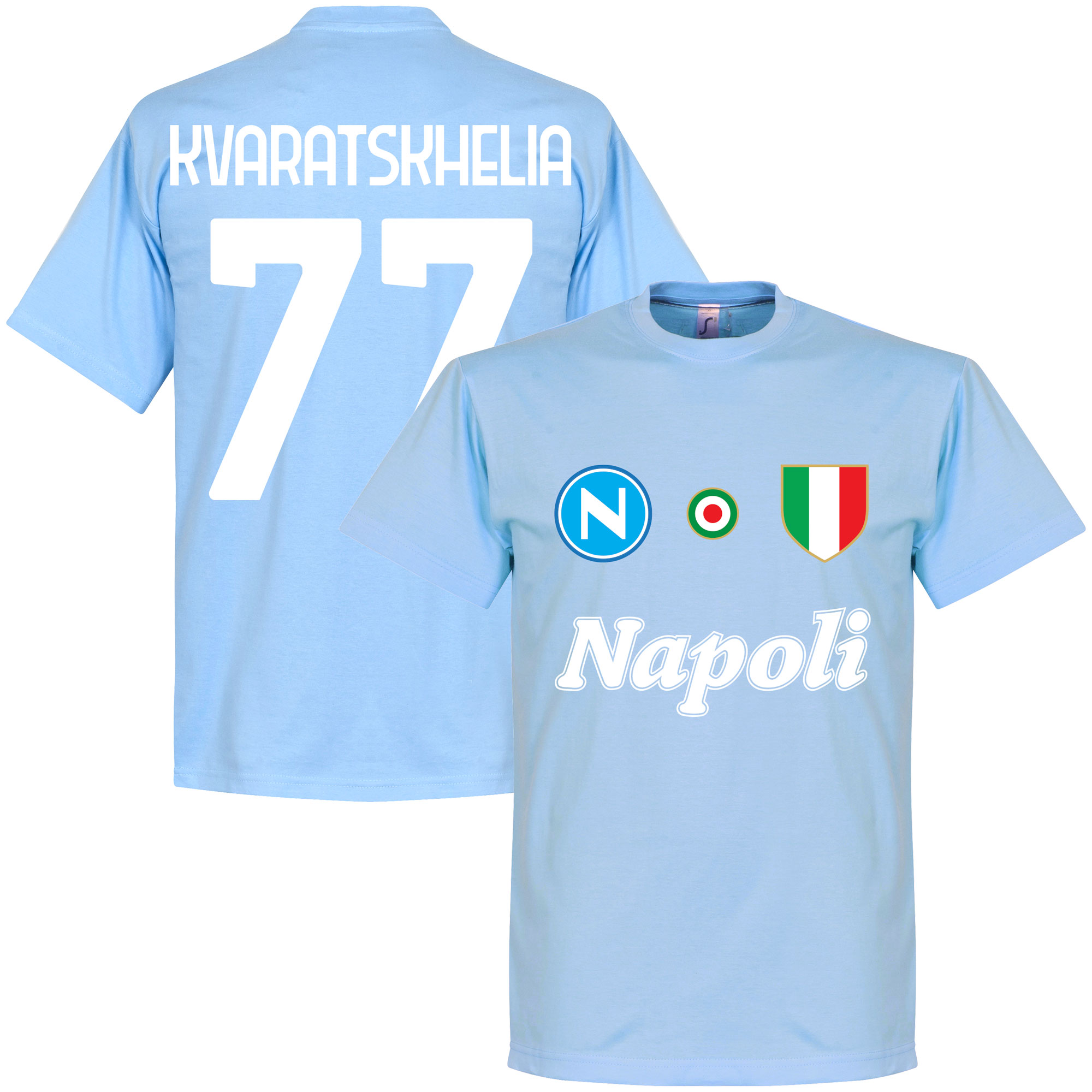 Napoli Kvaratskhelia 77 Team T-Shirt - Lichtblauw - Kinderen - 2 Years