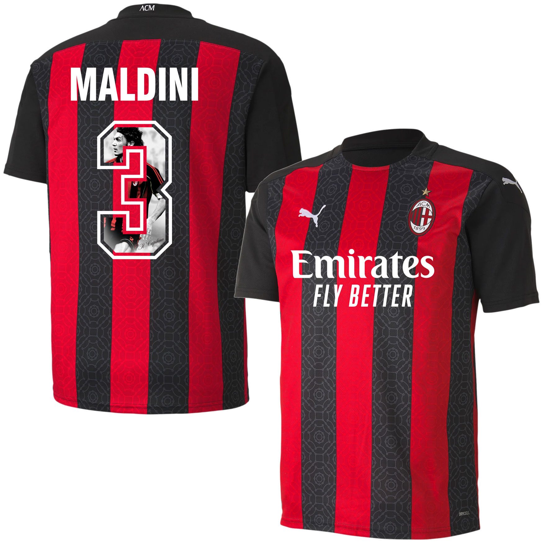 AC Milan Shirt Thuis 2020-2021 + Maldini 3 (Gallery Style)